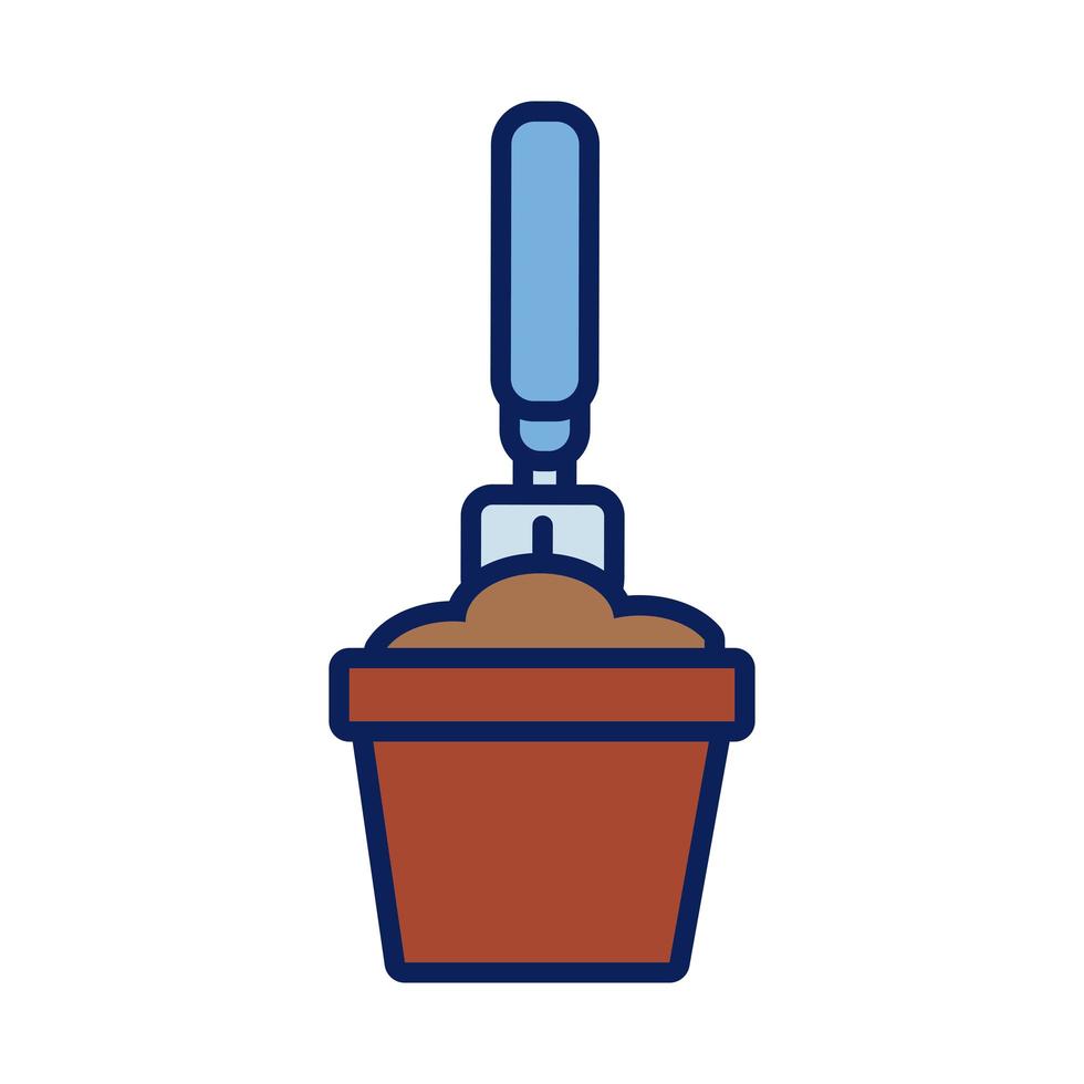 shovel gardening tool in ceramic pot line and fill style icon vector