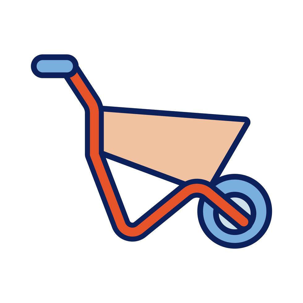 wheelbarrow gardening tool line and fill style vector