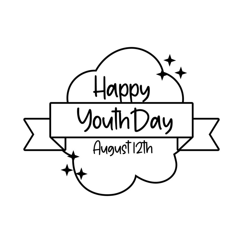 happy youth day lettering with ribbon frame line style vector