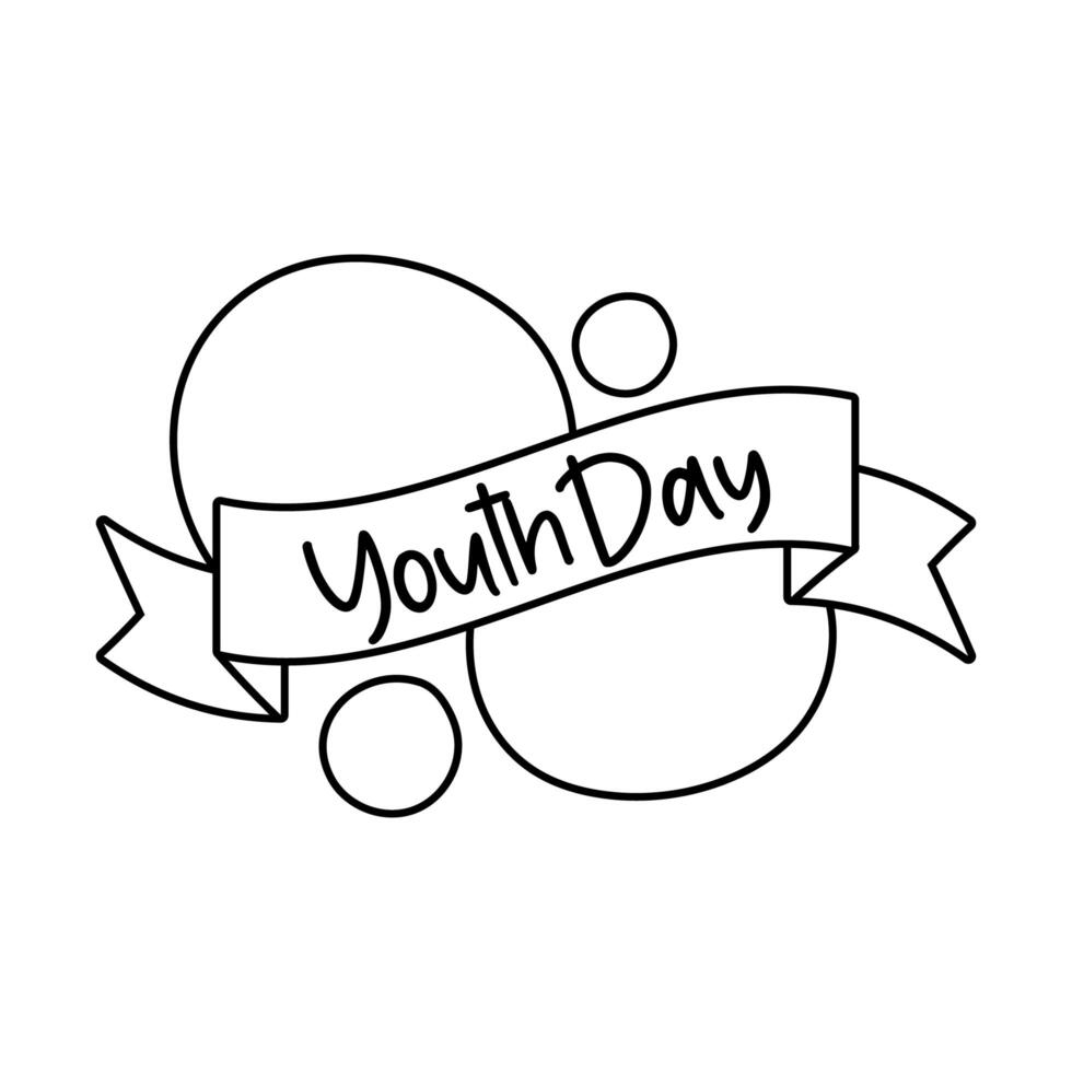 happy youth day lettering with ribbon frame line style vector