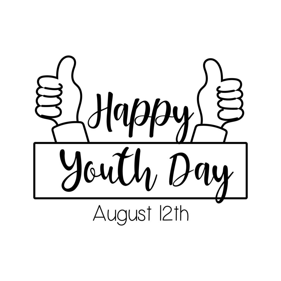 happy youth day lettering with hands like symbol line style vector