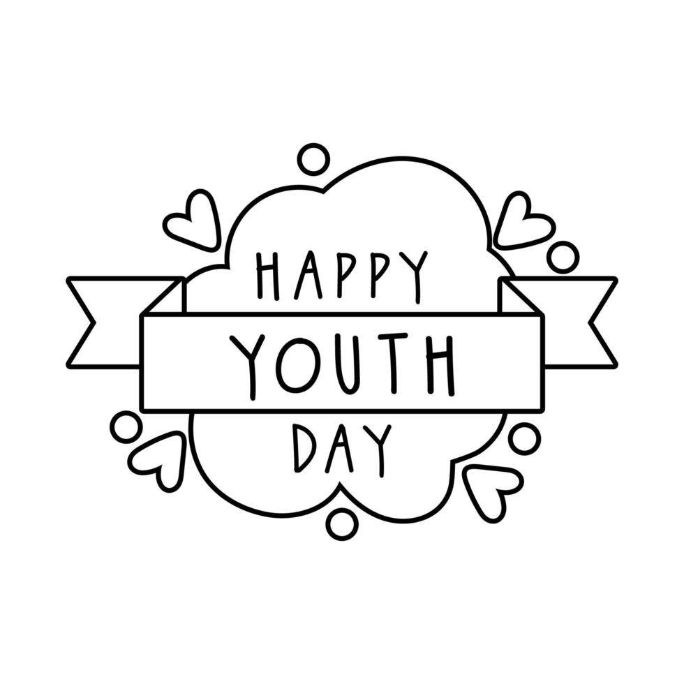 happy youth day lettering with ribbon frame line style vector