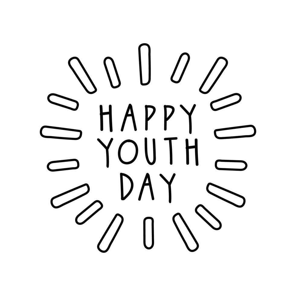 happy youth day lettering with burst line style vector