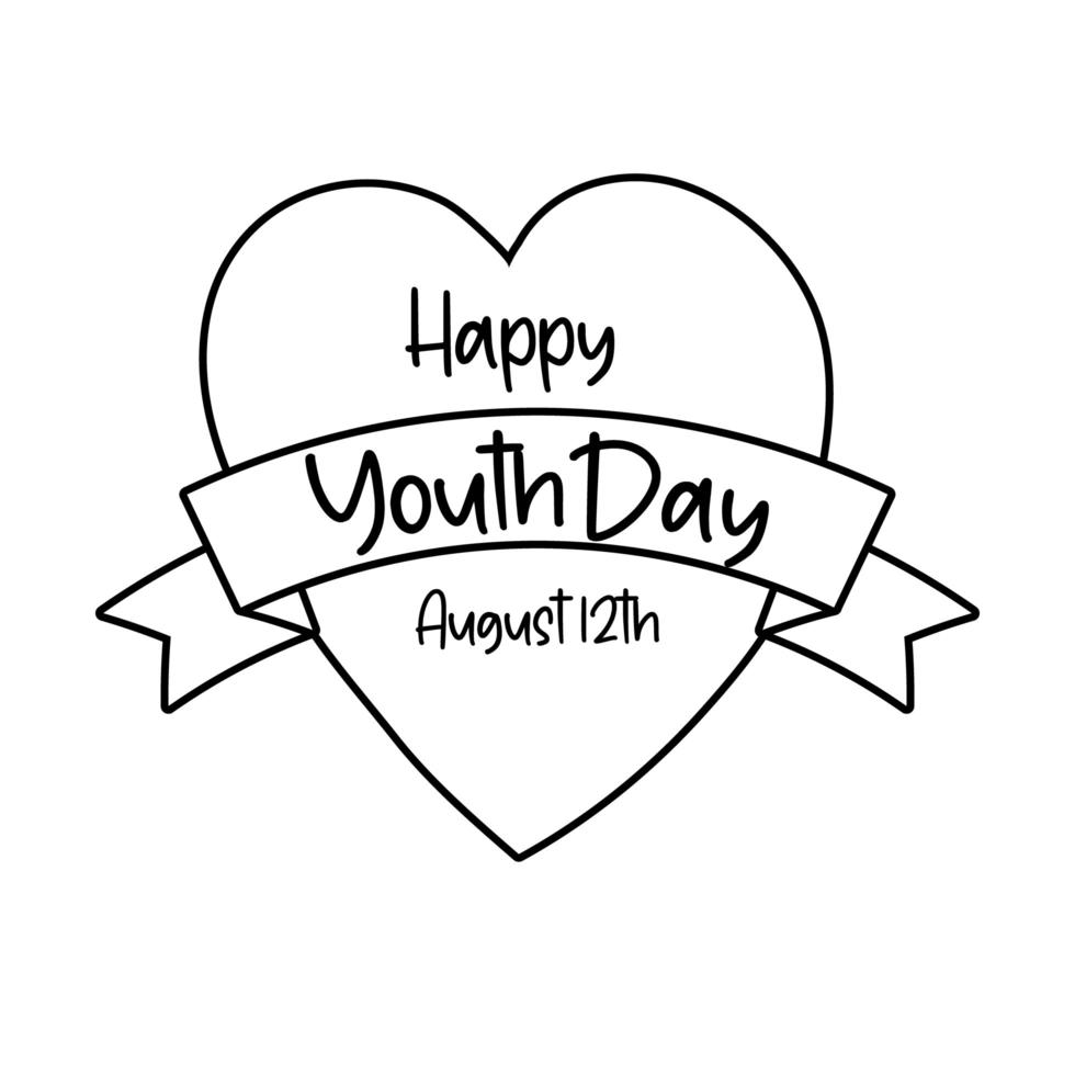 happy youth day lettering in heart line style vector