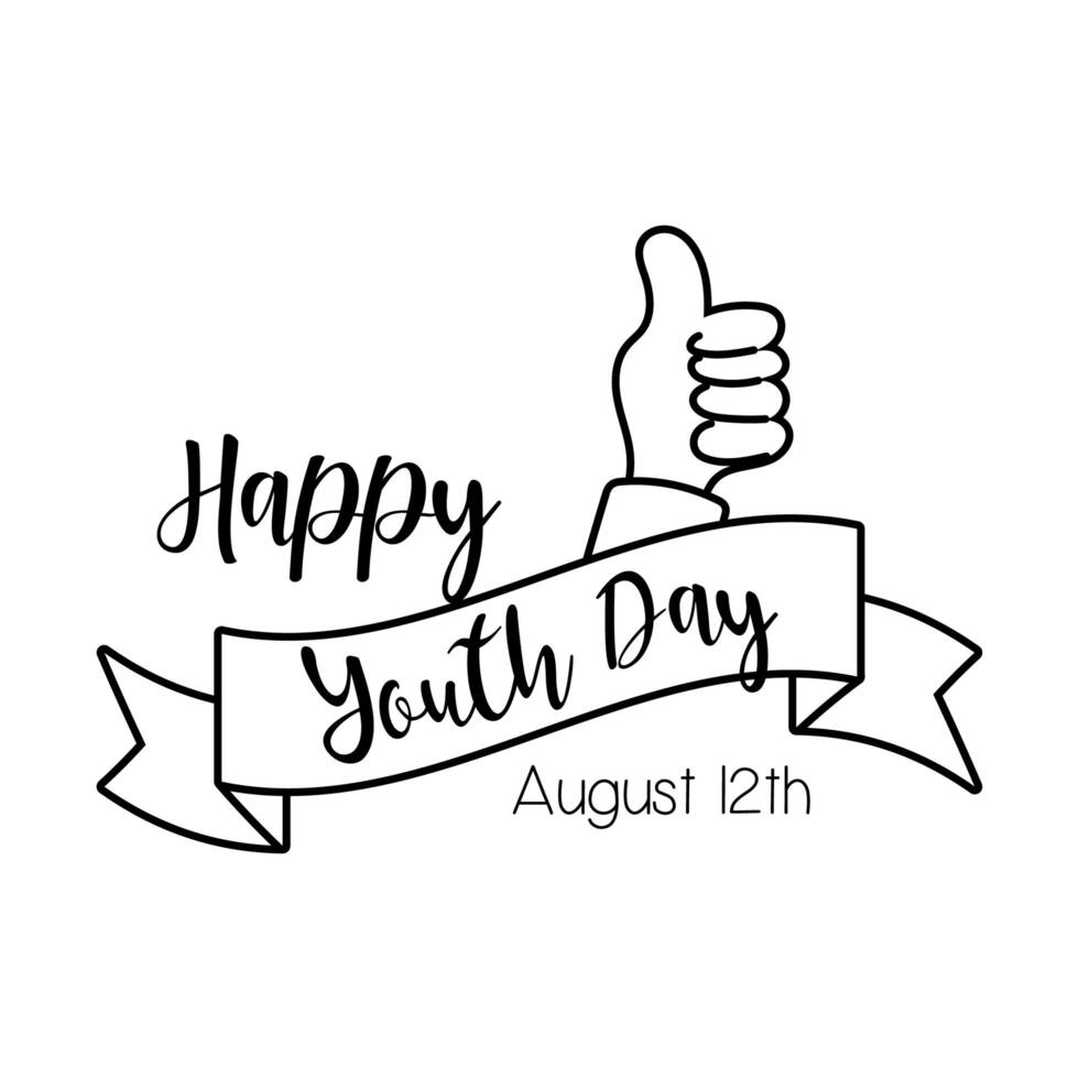 happy youth day lettering with hand like symbol line style vector