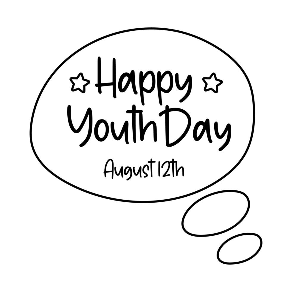happy youth day lettering in speech bubble line style vector
