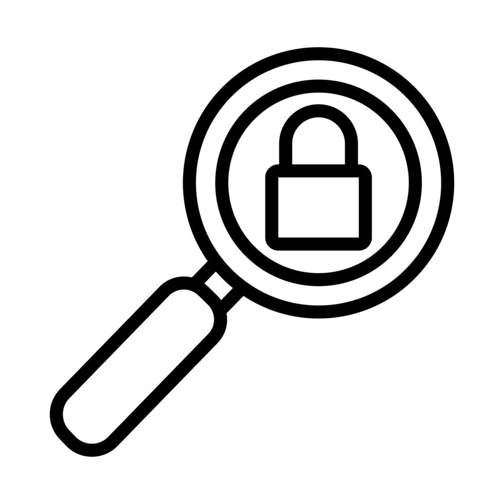 magnifying glass with padlock line style icon vector