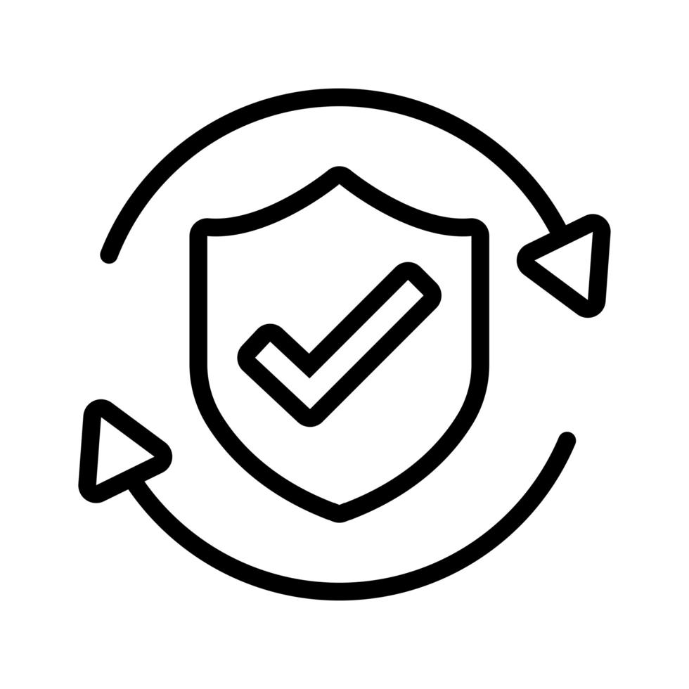 Escudo seguro y símbolo de verificación e icono de estilo de línea de flechas vector