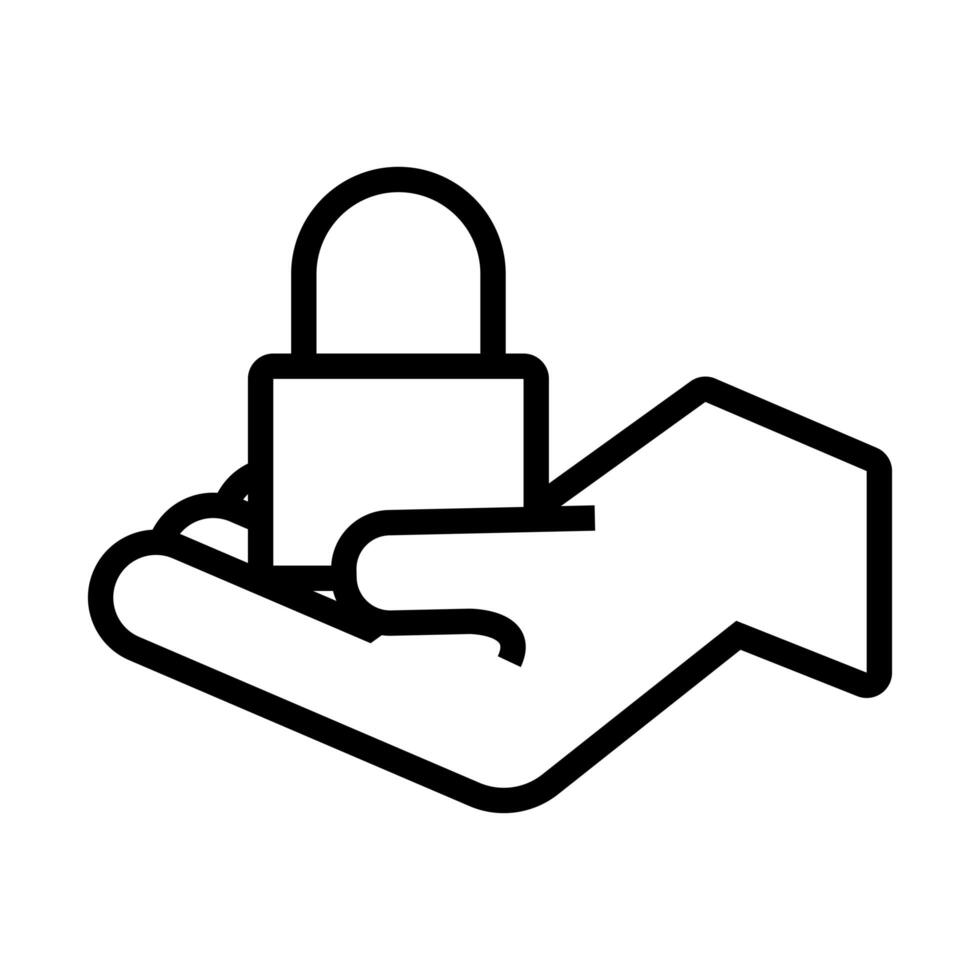 hand lifting safe padlock data security line style vector