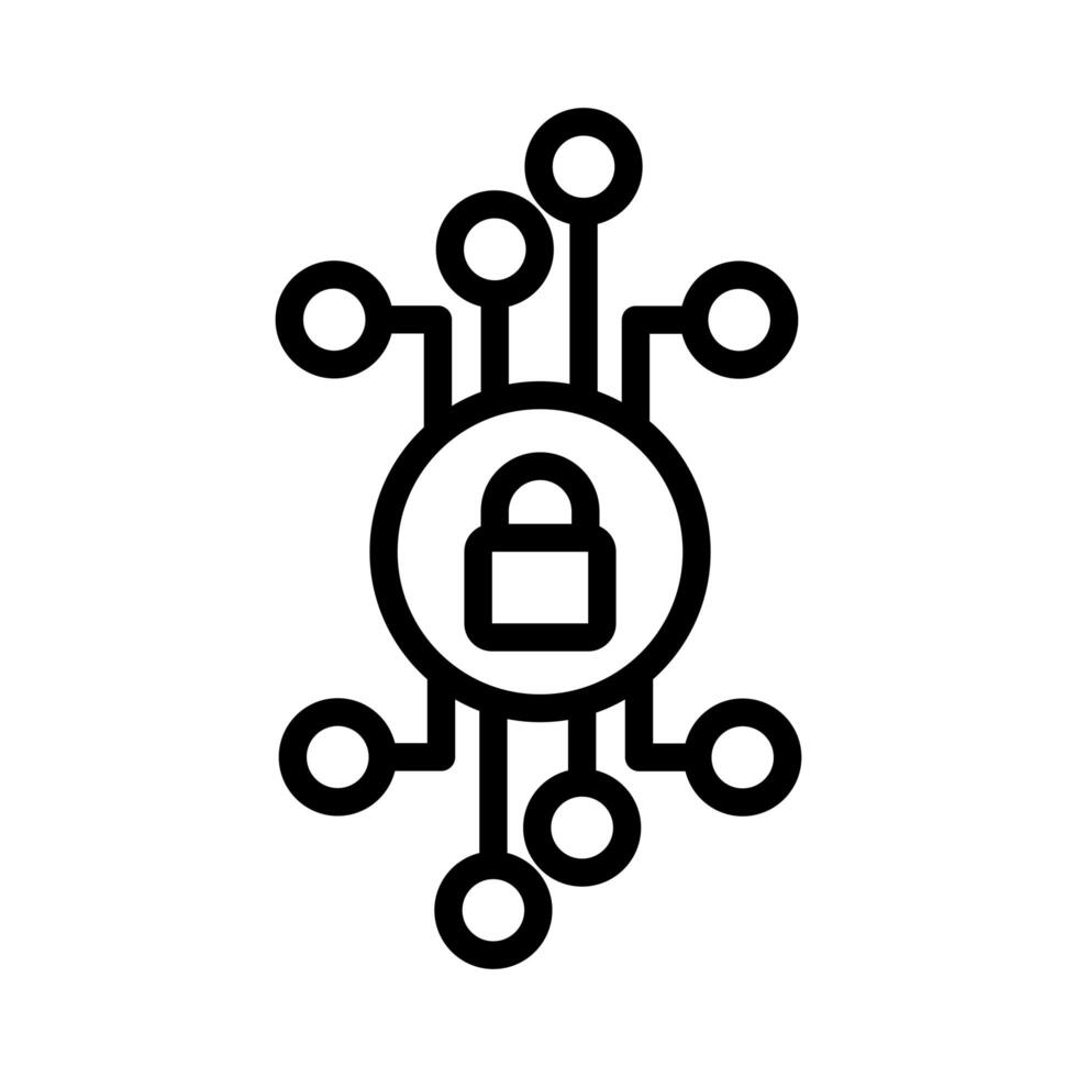 safe padlock with circuit lines data security line style vector