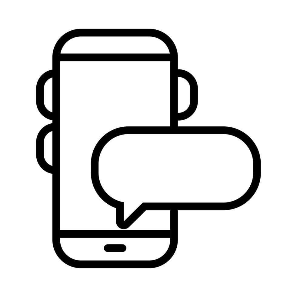 dispositivo de teléfono inteligente con icono de estilo de línea de burbujas de discurso vector
