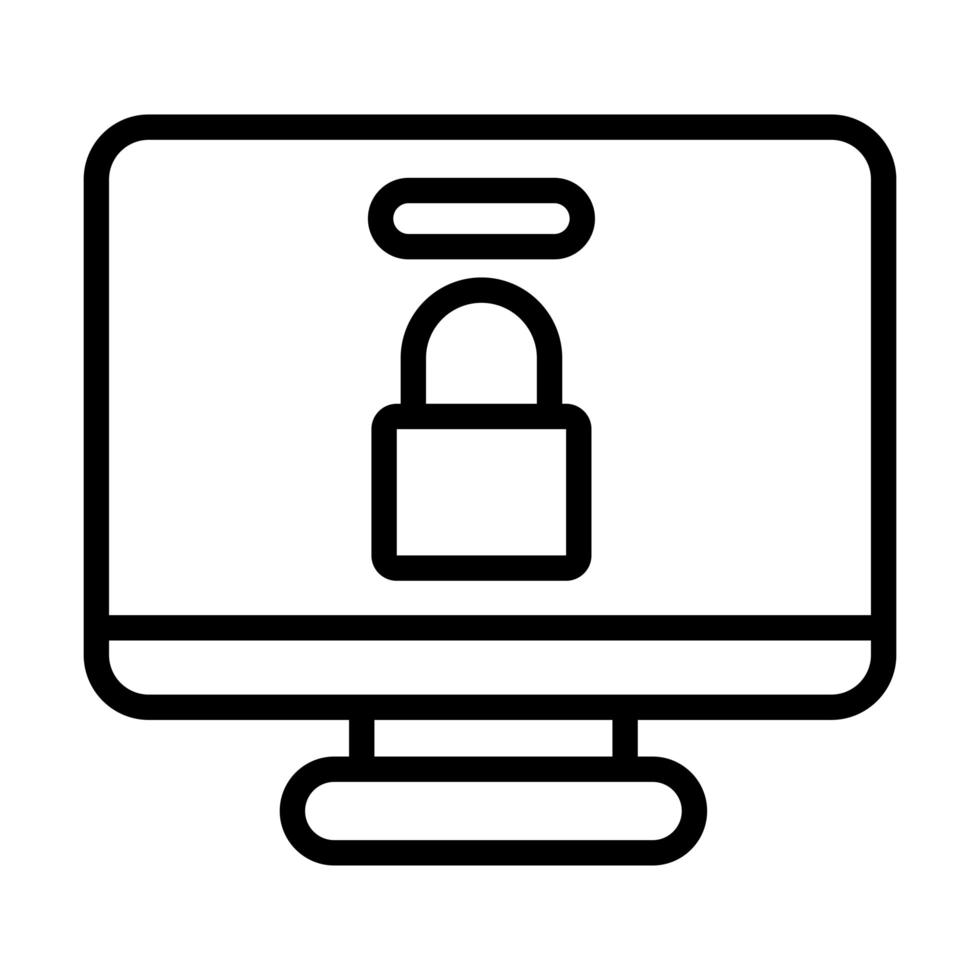 desktop computer with padlock line style icon vector