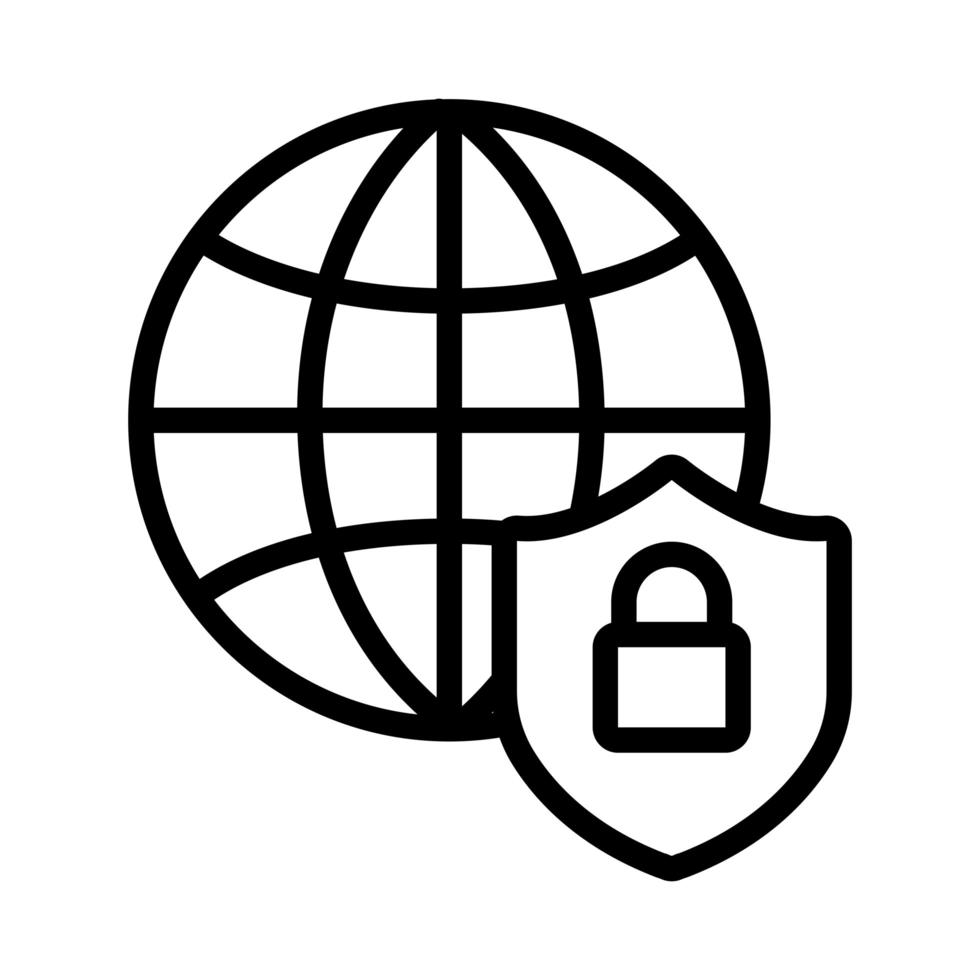 shield secure with sphere browser and padlock line style vector