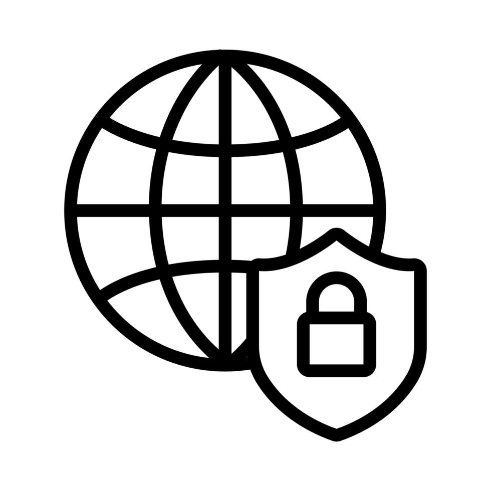 shield secure with sphere browser and padlock line style vector