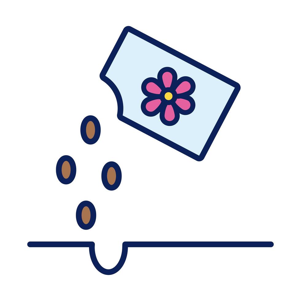 línea de bolsa de semillas de flores e icono de estilo de relleno vector