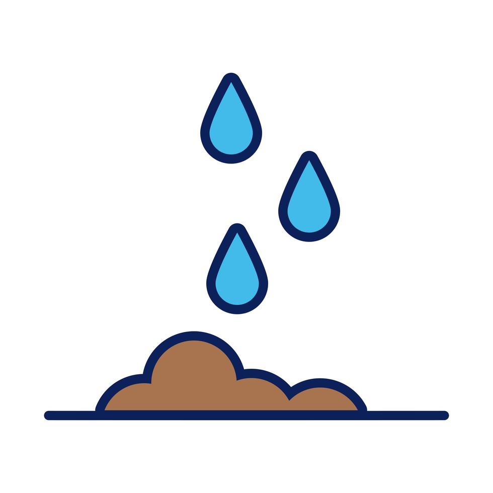 gotas de lluvia en la línea del suelo y el icono de estilo de relleno vector