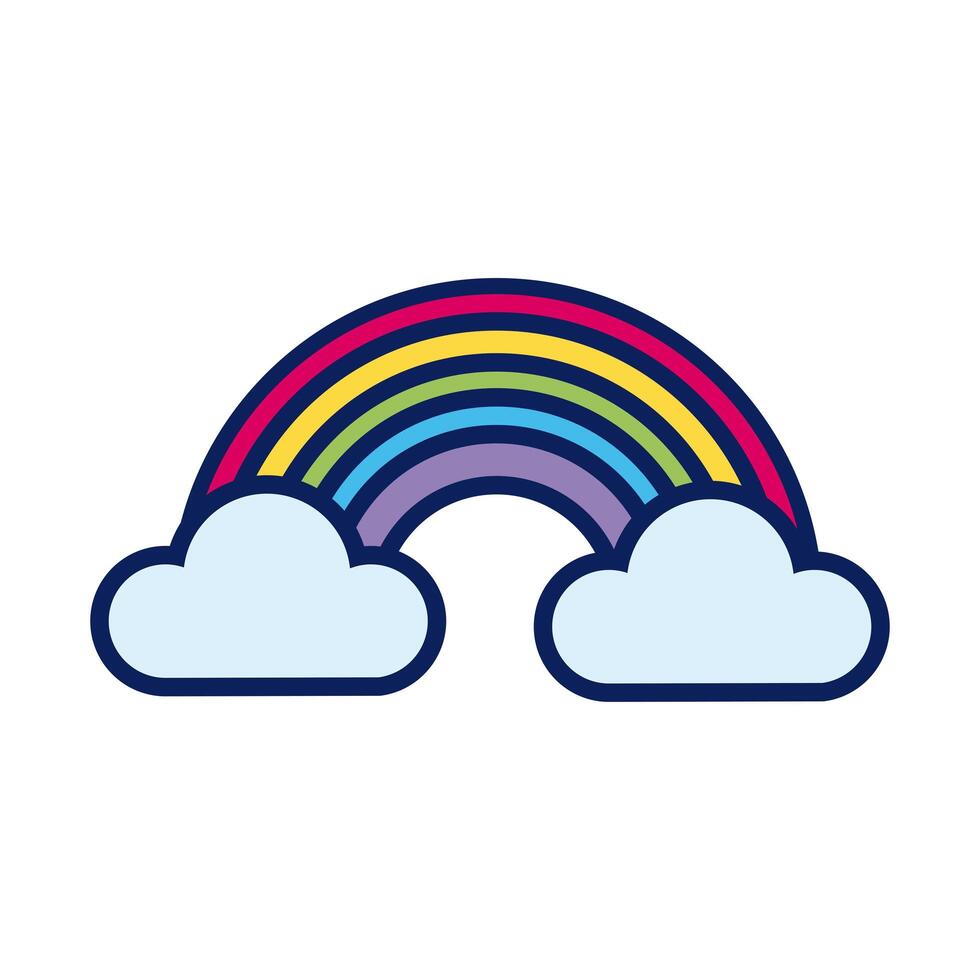 rainbow and clouds line and fill style icon vector