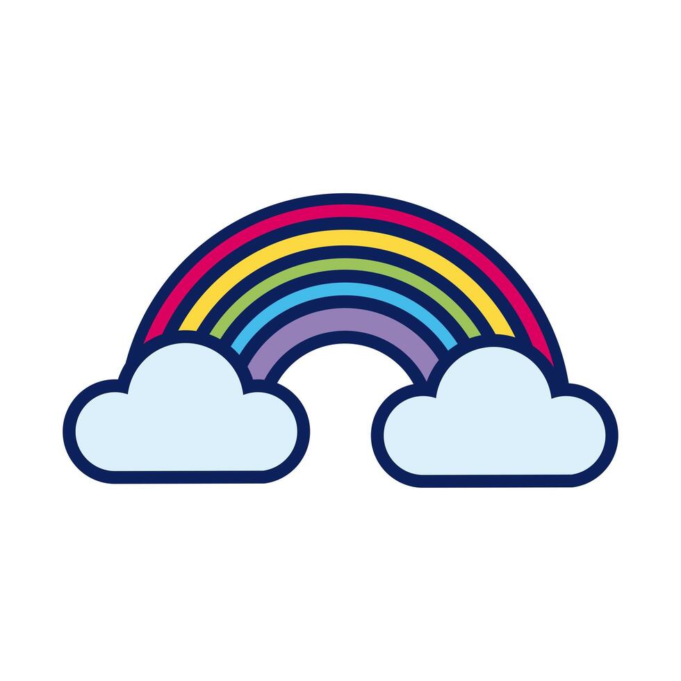 rainbow and clouds line and fill style icon vector