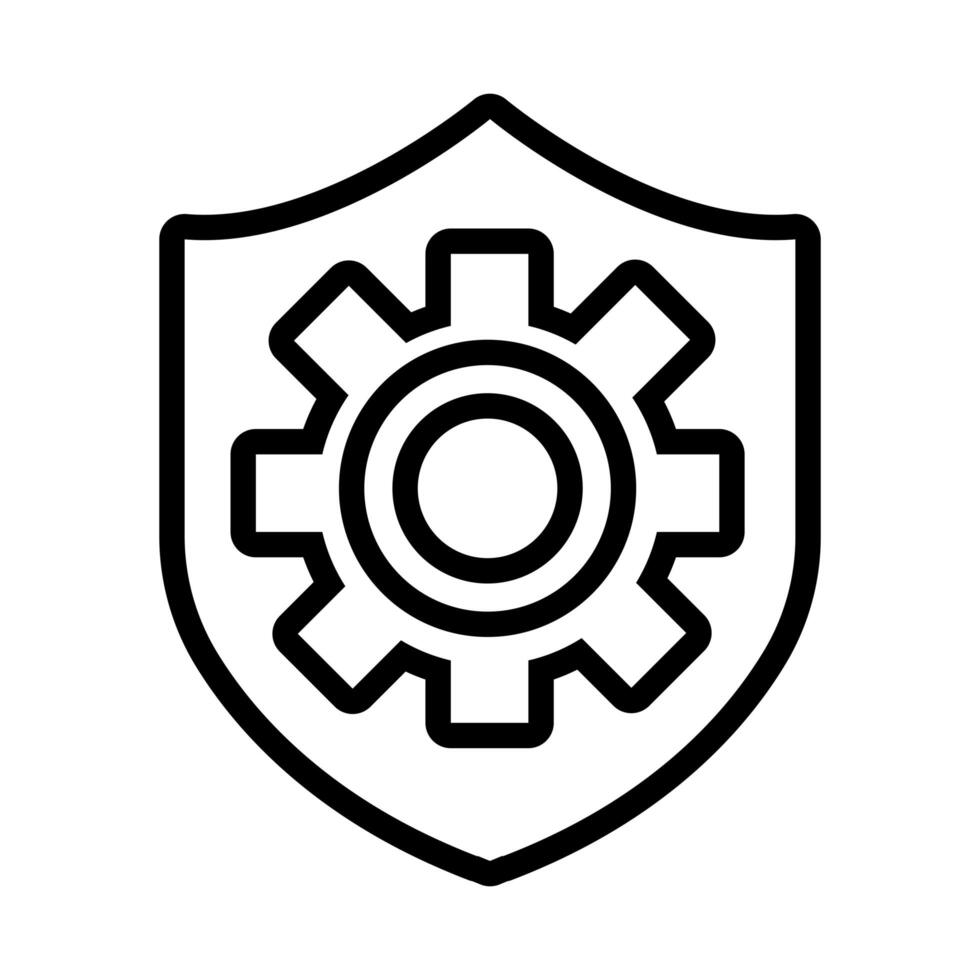 escudo seguro con icono de estilo de línea de engranaje vector