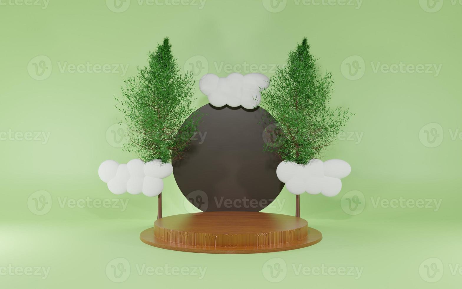 3d rendering minimal scene with podium trees and clouds isolated green color photo