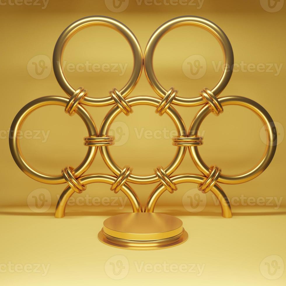 Minimal scene with gold podium and ring 3d rendering photo