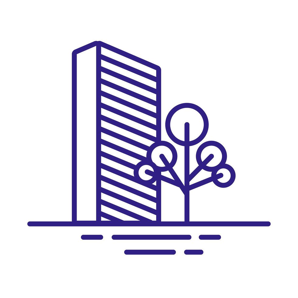 building construction facade with tree city line style icon vector