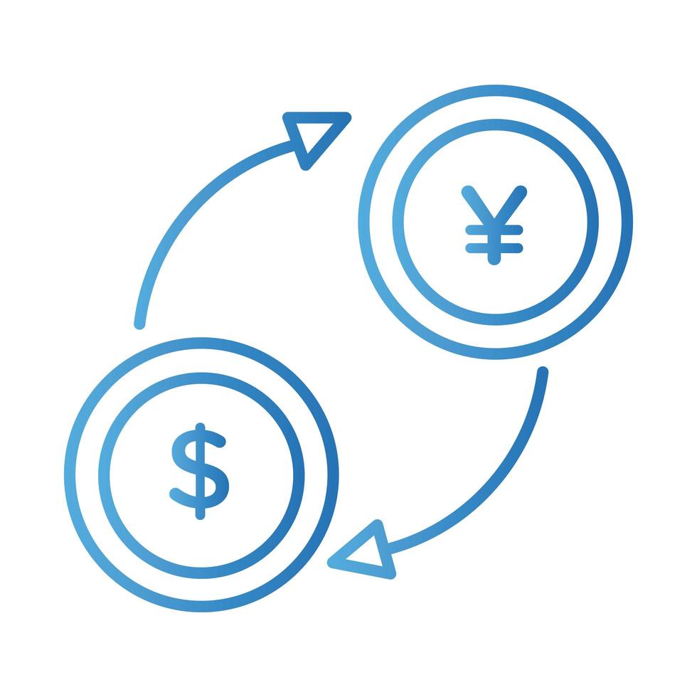 coins dollar and yen with arrows gradient style vector