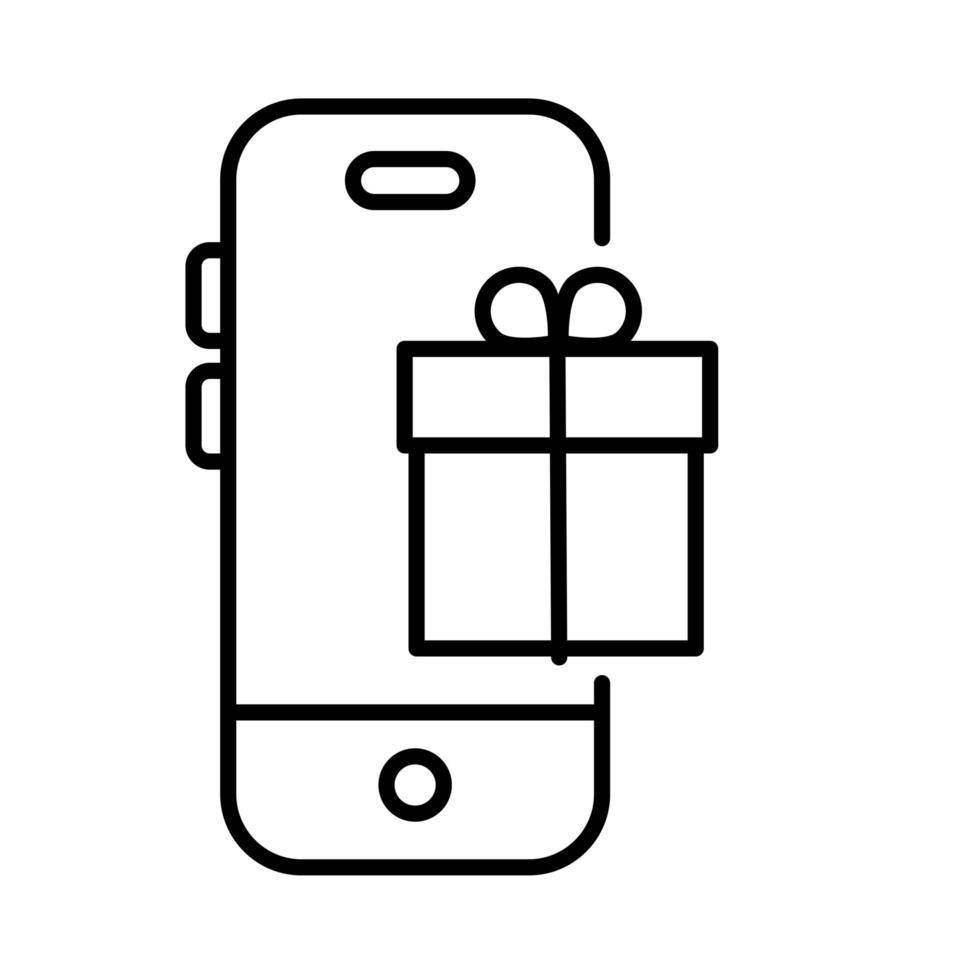 smartphone with gift payments online line style vector