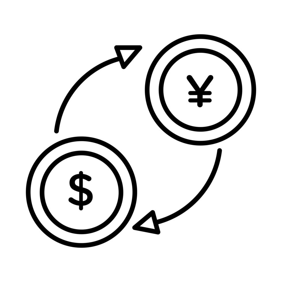 coins dollar and yen with arrows line style vector