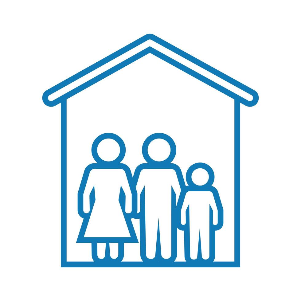 family stay at home line style icon vector