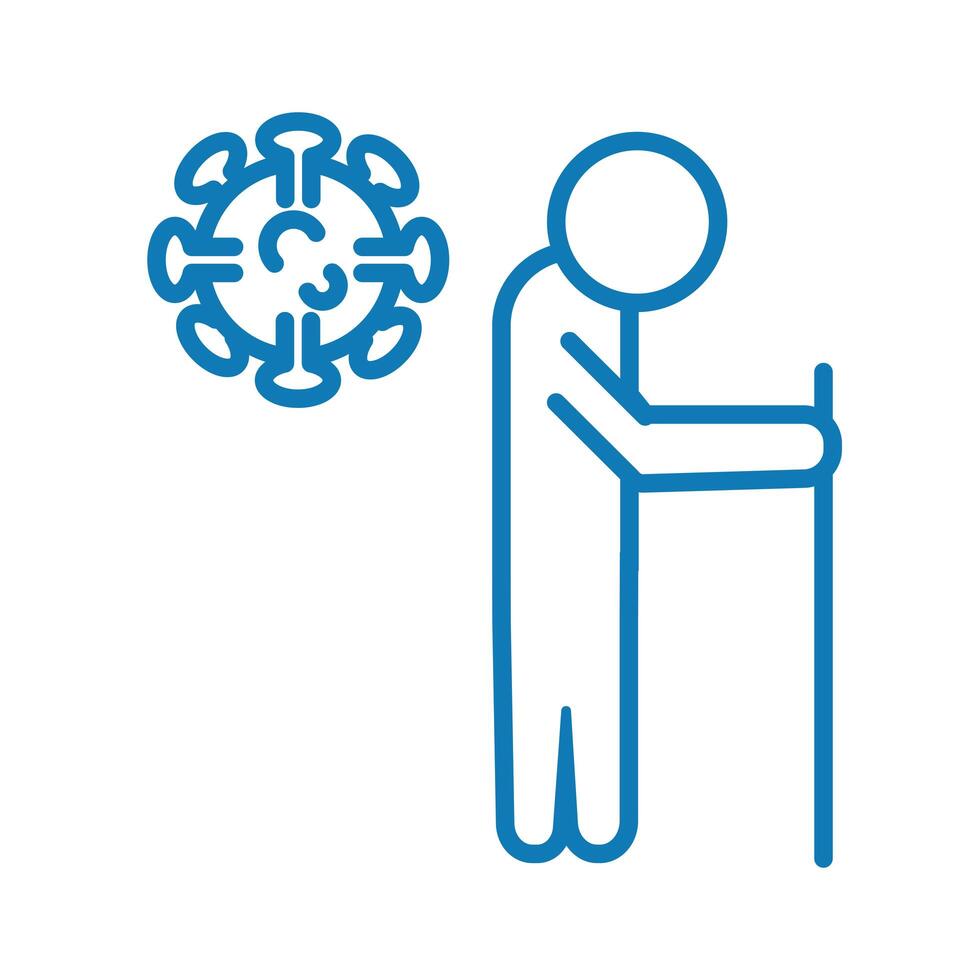 old man with covid19 particle line style icon vector