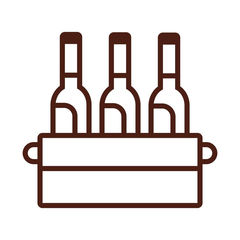 beers bottles in basket drinks international day line style vector