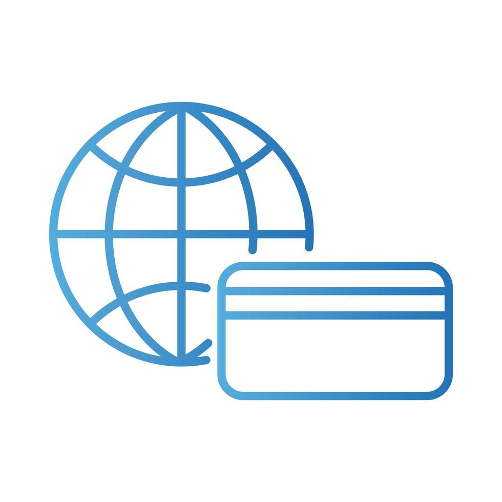 tarjeta de crédito con icono de estilo degradado en línea de pago de navegador de esfera vector