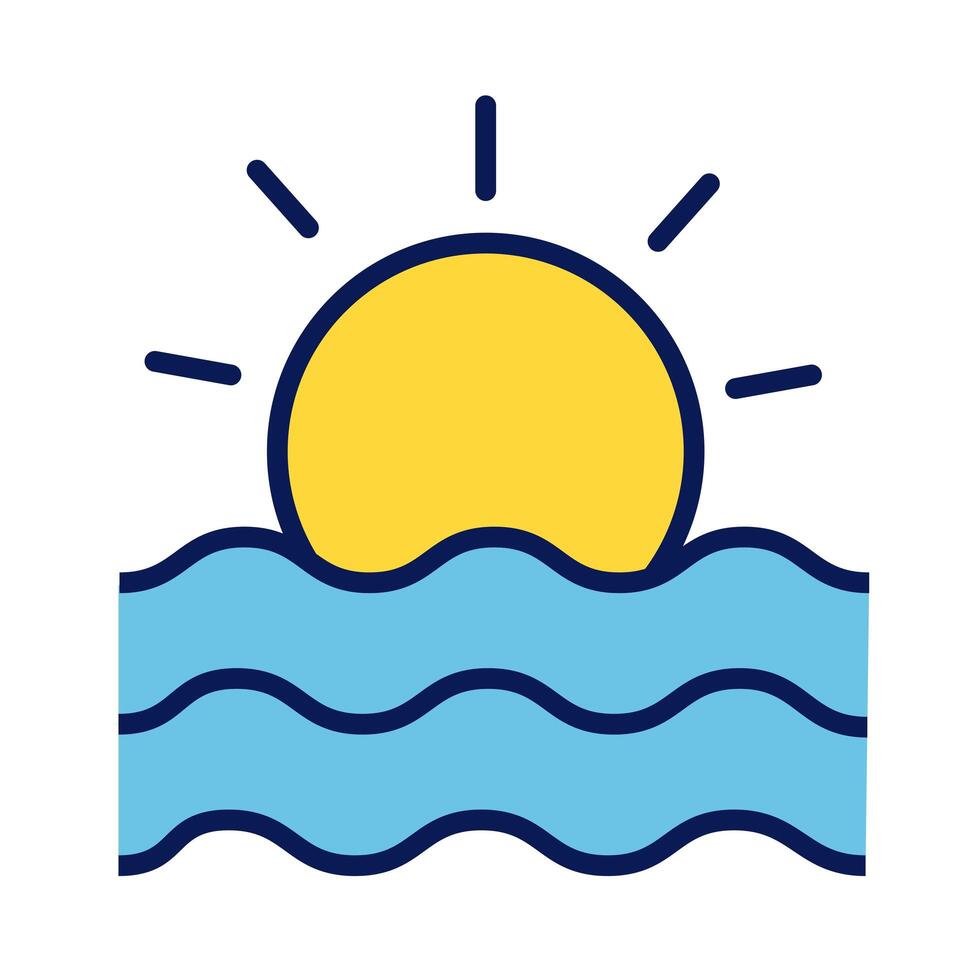 sun and ocean scene line and fill style icon vector