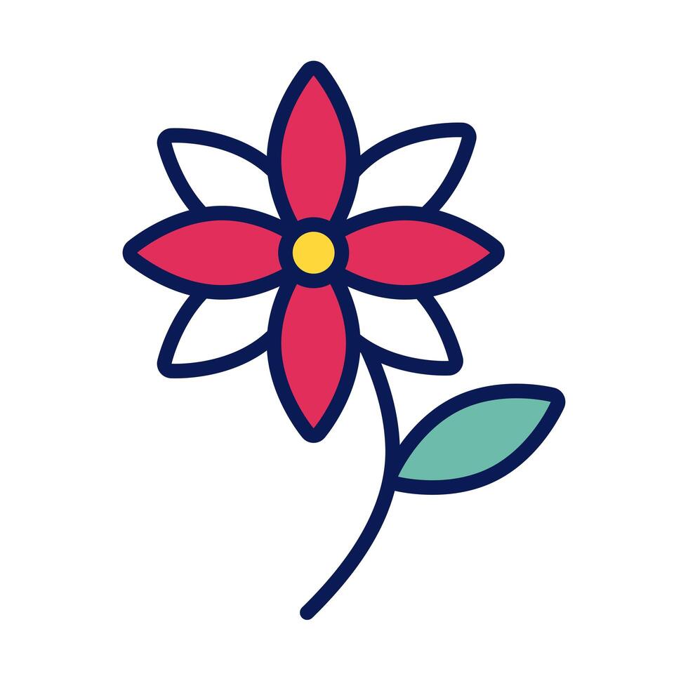 cute flower line and fill style icon vector