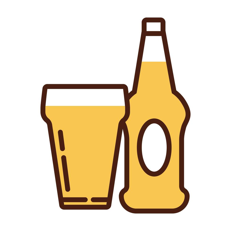 beer glass and bottle drink international day line and fill style vector