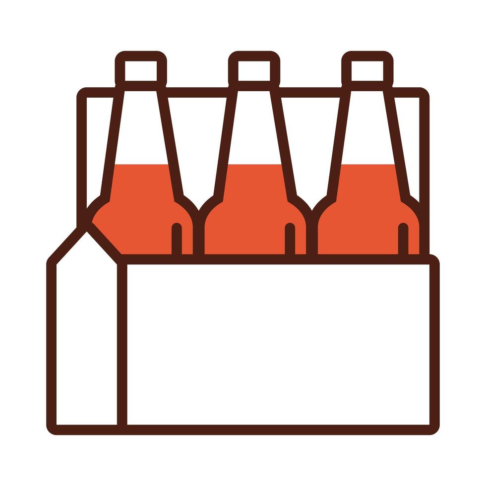 beers bottles in basket drinks international day line and fill style vector
