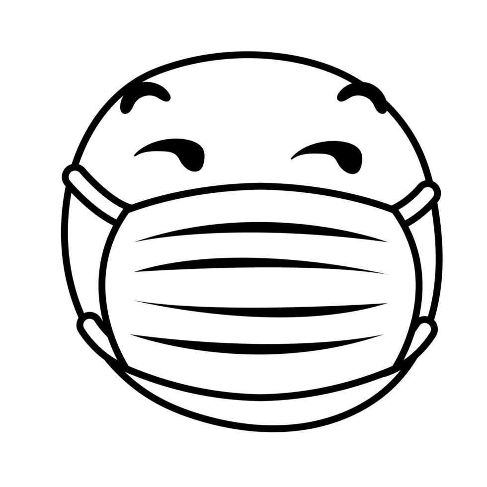 emoji sad wearing medical mask line style vector