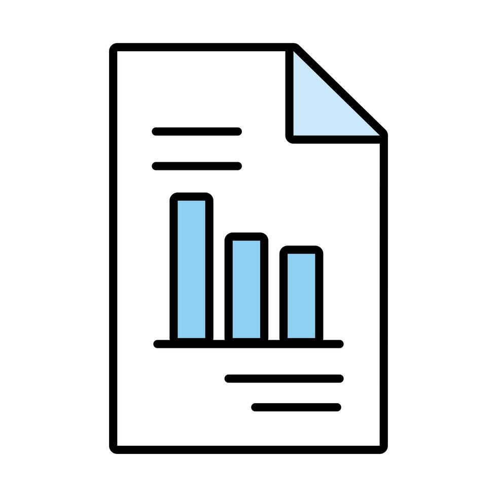 paper document with statistics bars line and fill style icon vector