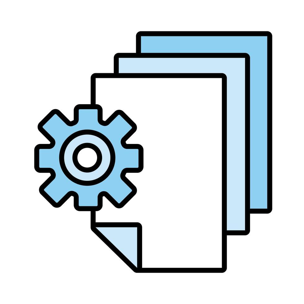 papers documents with gear line and fill style icon vector