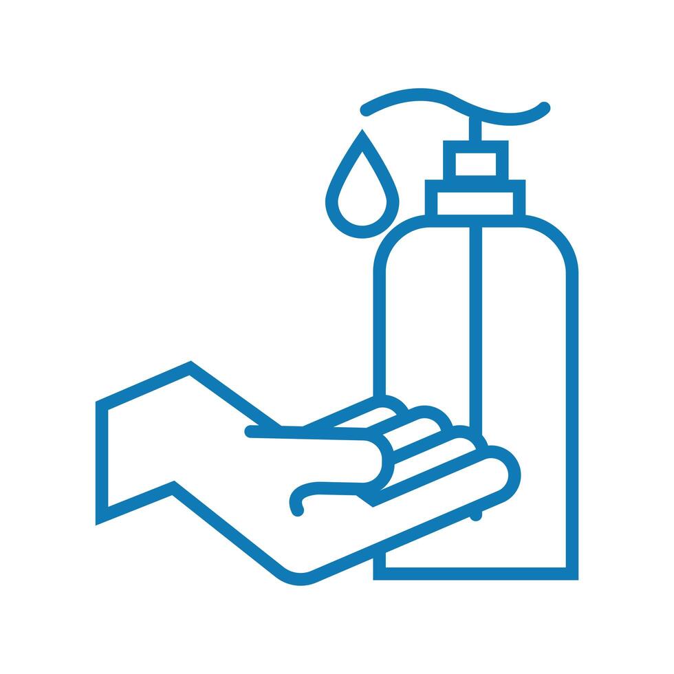 hand with antibacterial soap bottle line icon vector