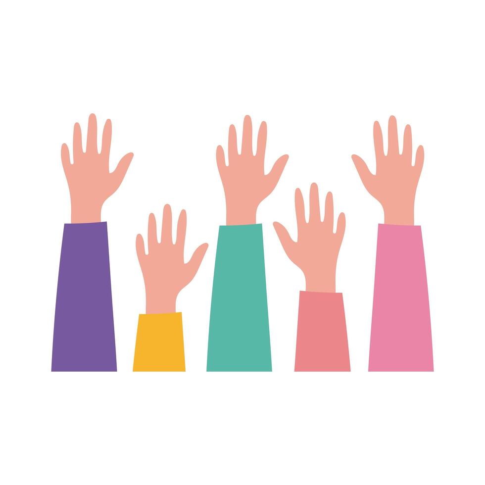 happy friendship day celebration with hands up pastel flat style vector