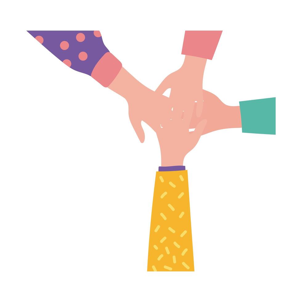 happy friendship day celebration with hands together pastel flat style vector