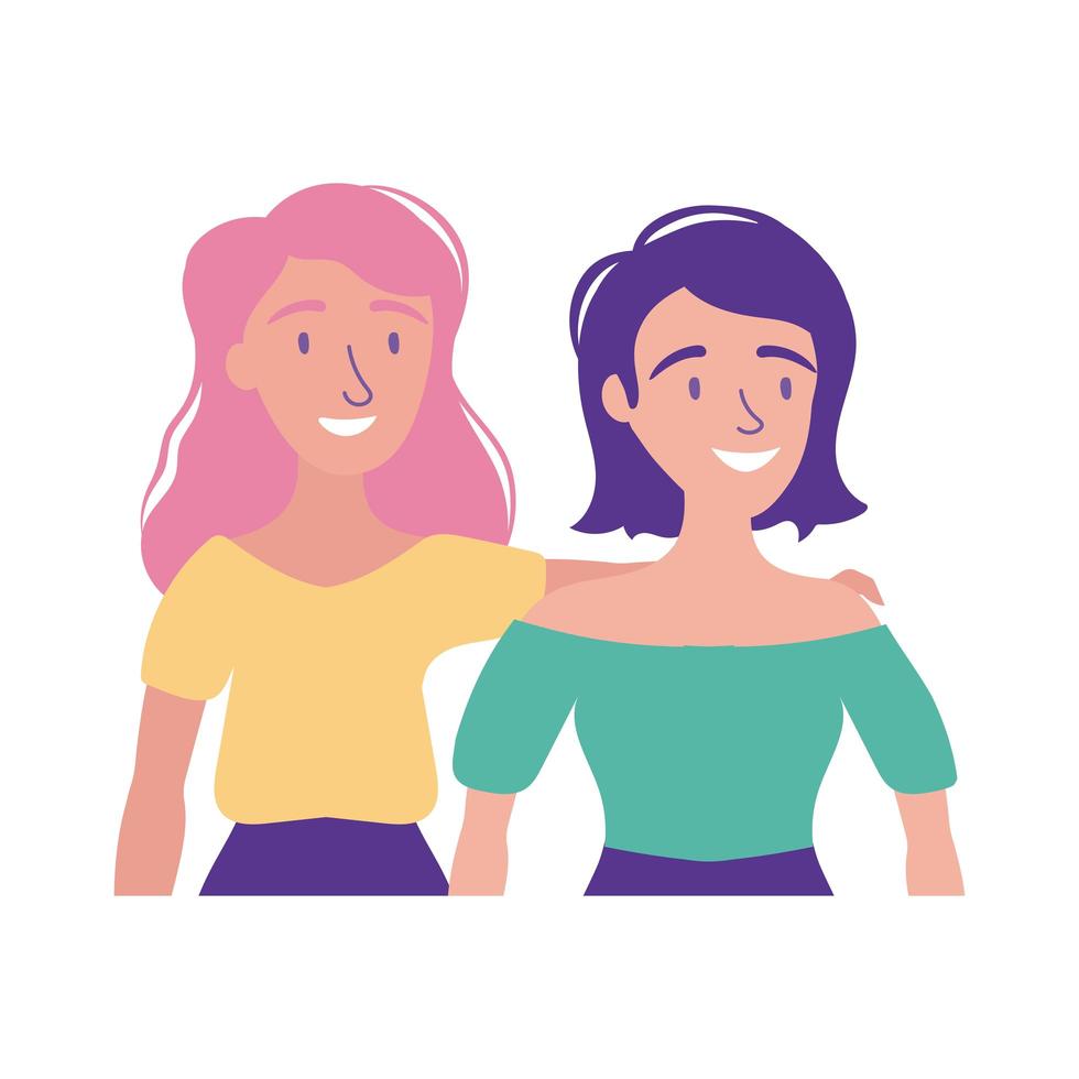 happy friendship day celebration with couple of girls pastel flat style vector