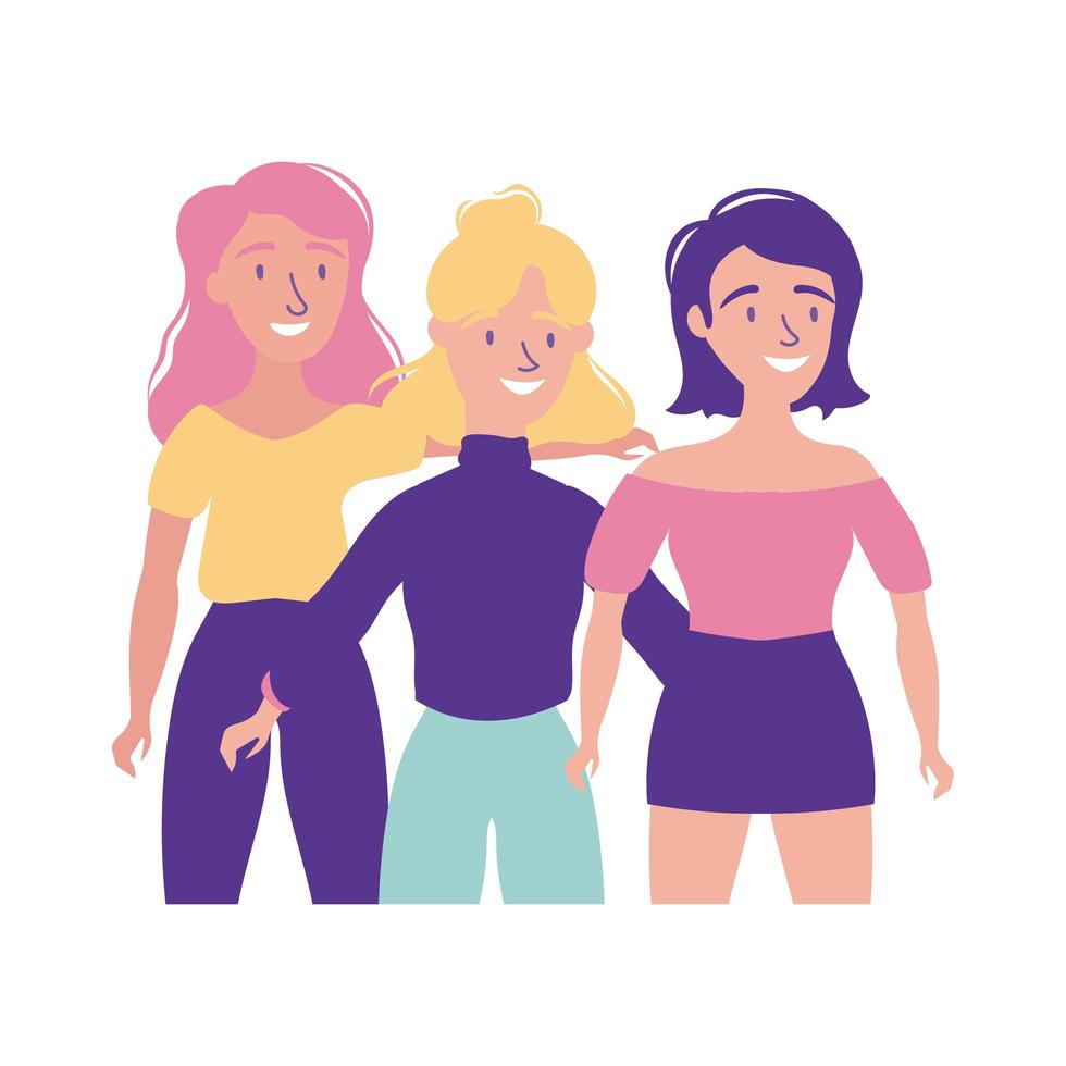 feliz celebración del día de la amistad con chicas estilo plano pastel vector