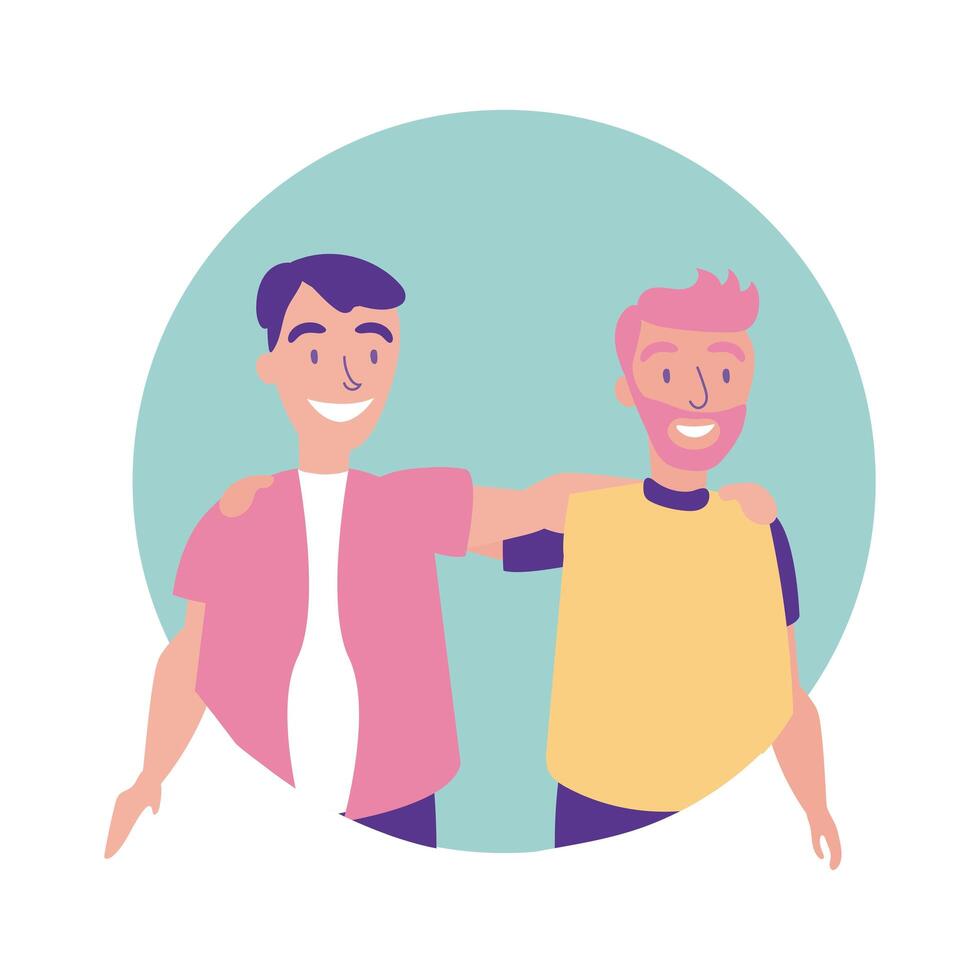 happy friendship day celebration with men couple pastel flat style vector