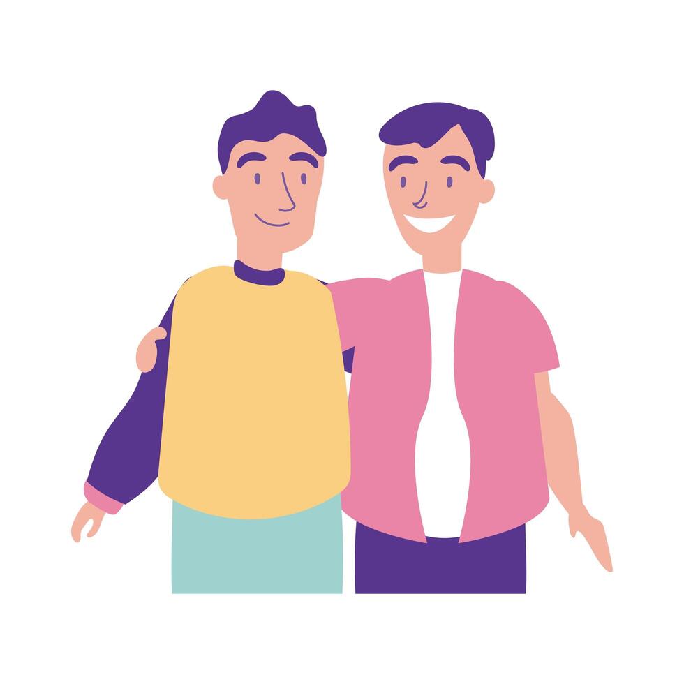 happy friendship day celebration with men couple pastel flat style vector