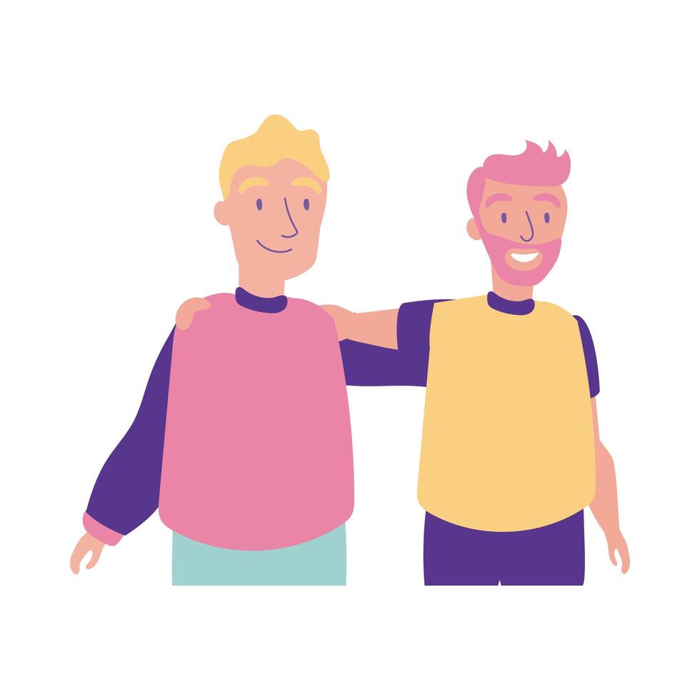 happy friendship day celebration with men couple pastel flat style vector