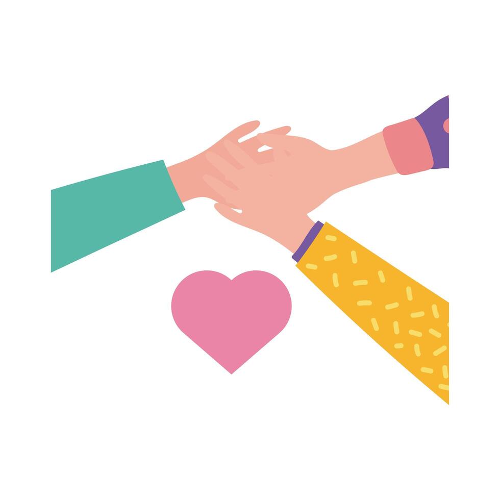 happy friendship day celebration with hands lifting hearts pastel flat style vector