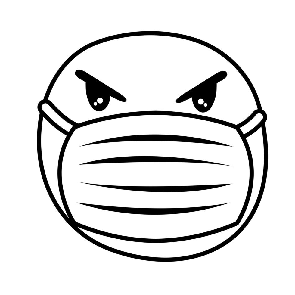 emoji angry wearing medical mask line style vector